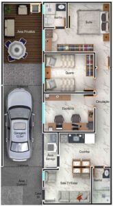 Planta Humanizada - 3Qtos. - 3636x2000 - Casa30 Sem Medidas
